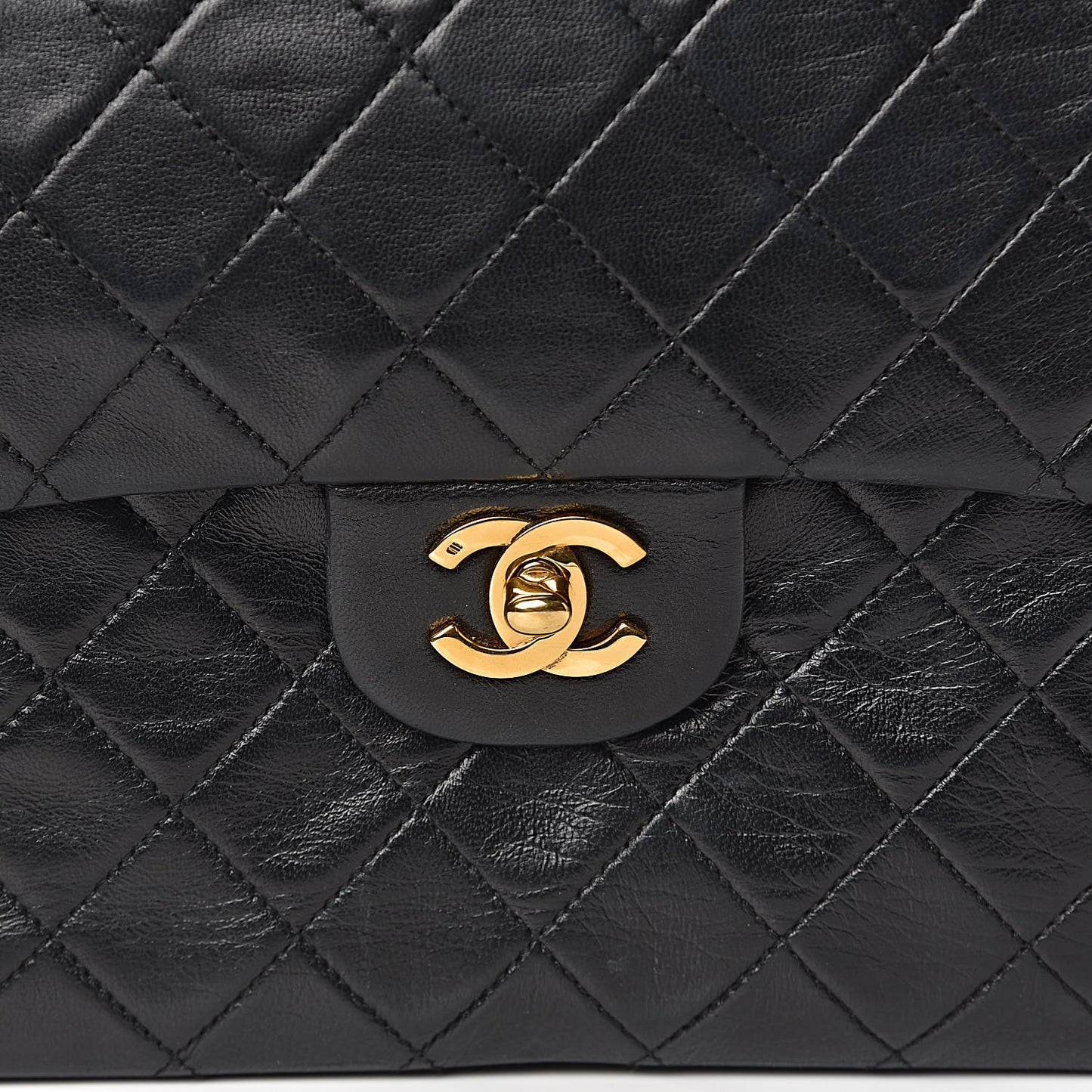 Lambskin Quilted Medium Double Flap Bag Black