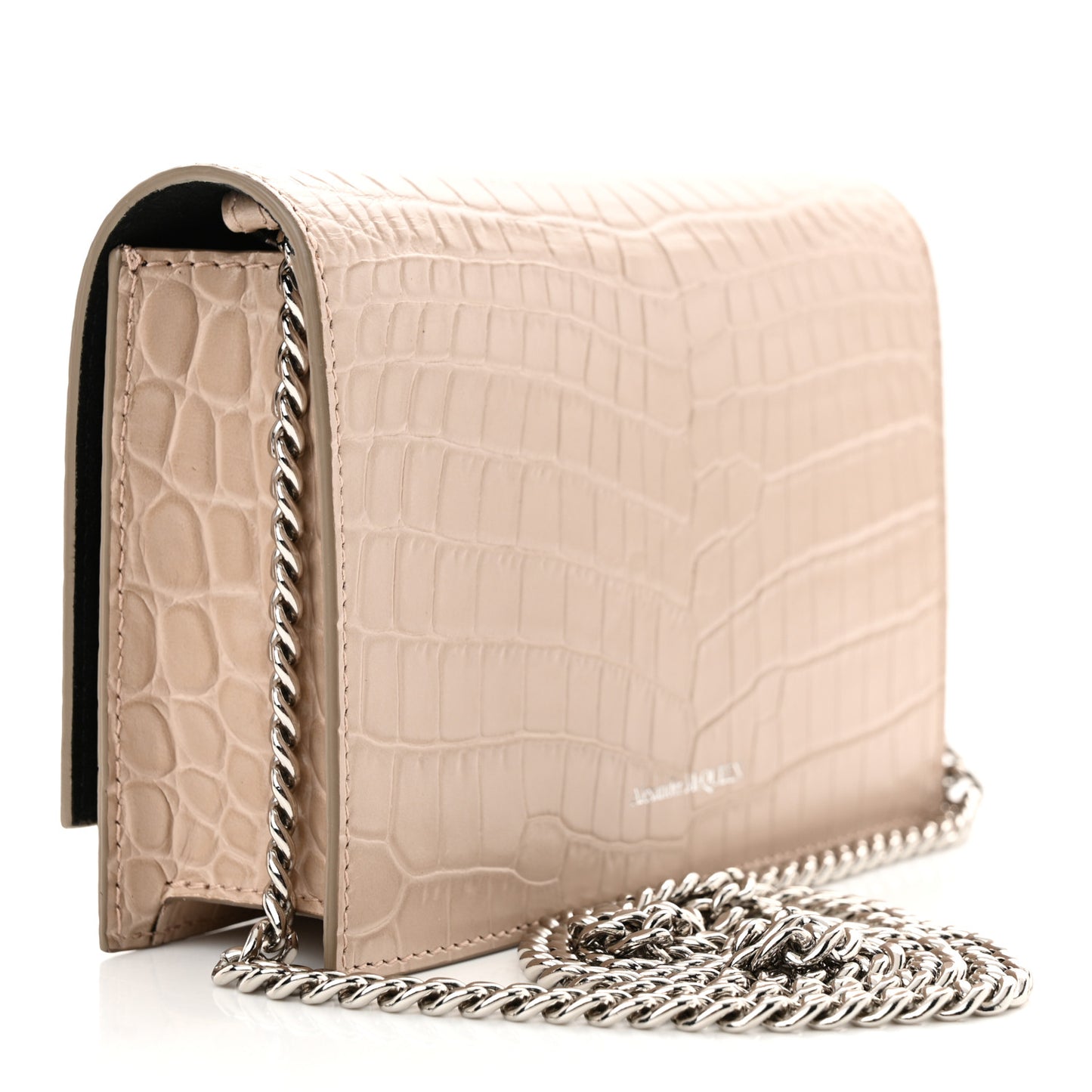 Calfskin Crocodile Embossed Skull Mini Crossbody Bag Beige