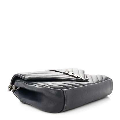 Saint Laurent Sheepskin Matelasse Chevron Monogram Medium College Bag Deep Marine 4 of 13