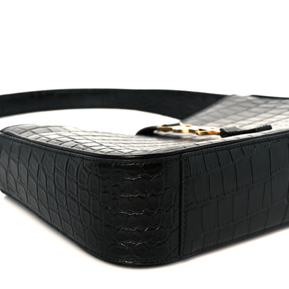 Saint Laurent Calfskin Crocodile Embossed Le 5 A 7 Hobo Black 9 of 11