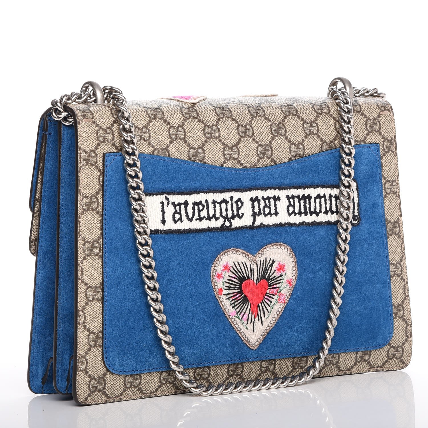 Gucci GG Supreme Monogram Embroidered Medium Dionysus Shoulder Bag Blue 3 of 10