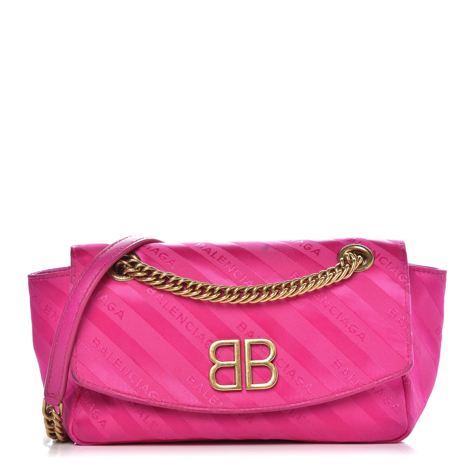 Balenciaga Nylon Jacquard Diagonal Logo S BB Round Shoulder Bag Rose Magenta 1 of 15