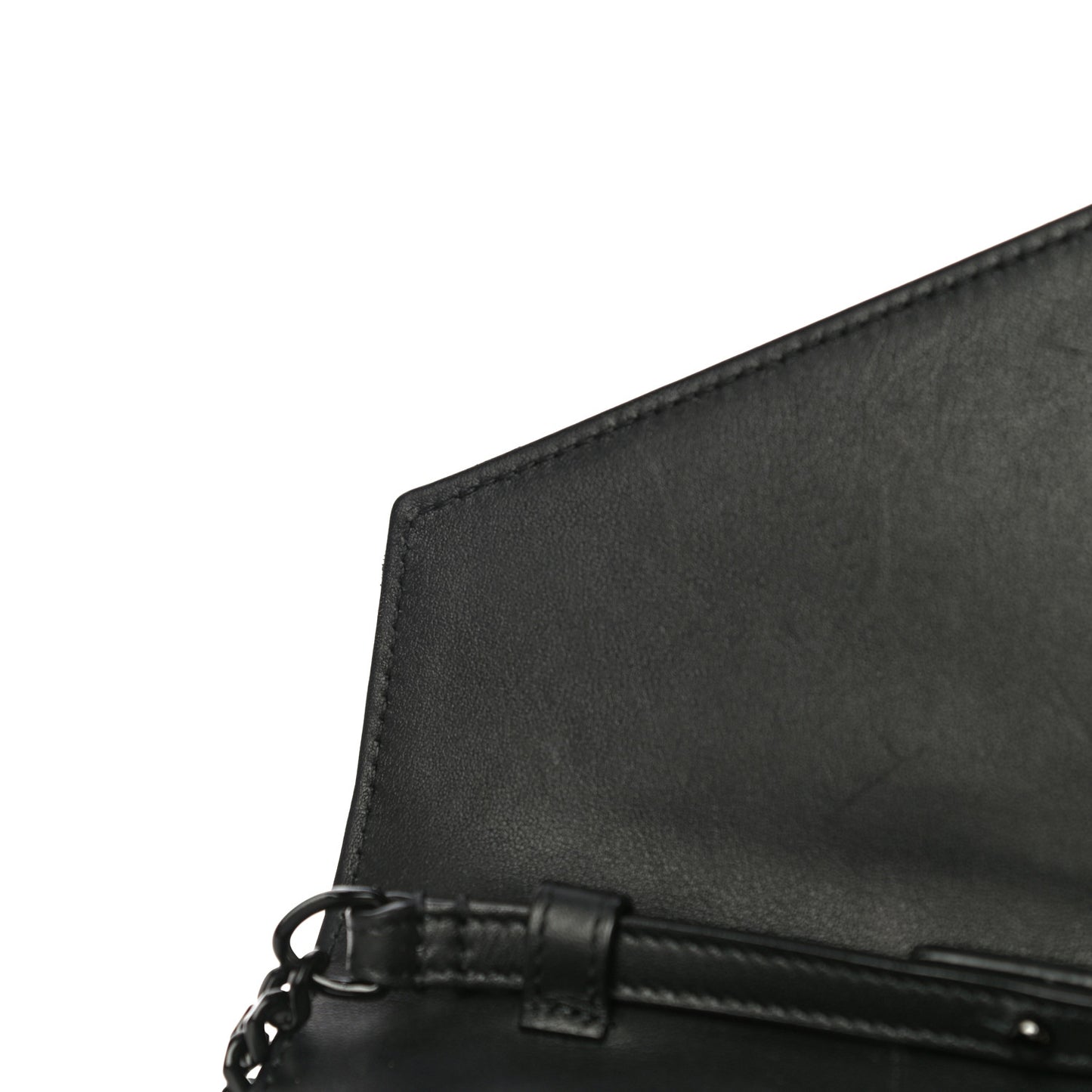 Patent Matelasse Chevron Monogram Chain Wallet Black