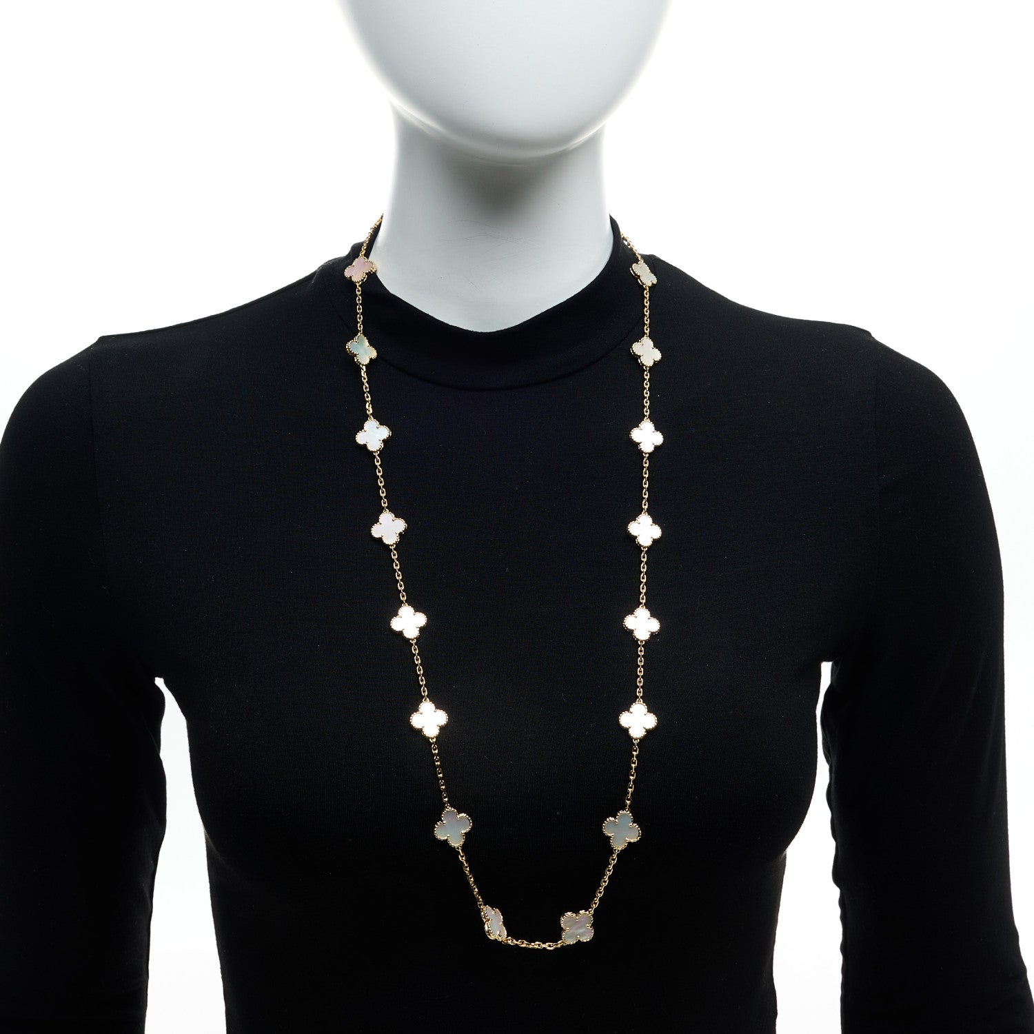 Van Cleef & Arpels 18K Yellow Gold Mother of Pearl 20 Motifs Vintage Alhambra Necklace 2 of 6