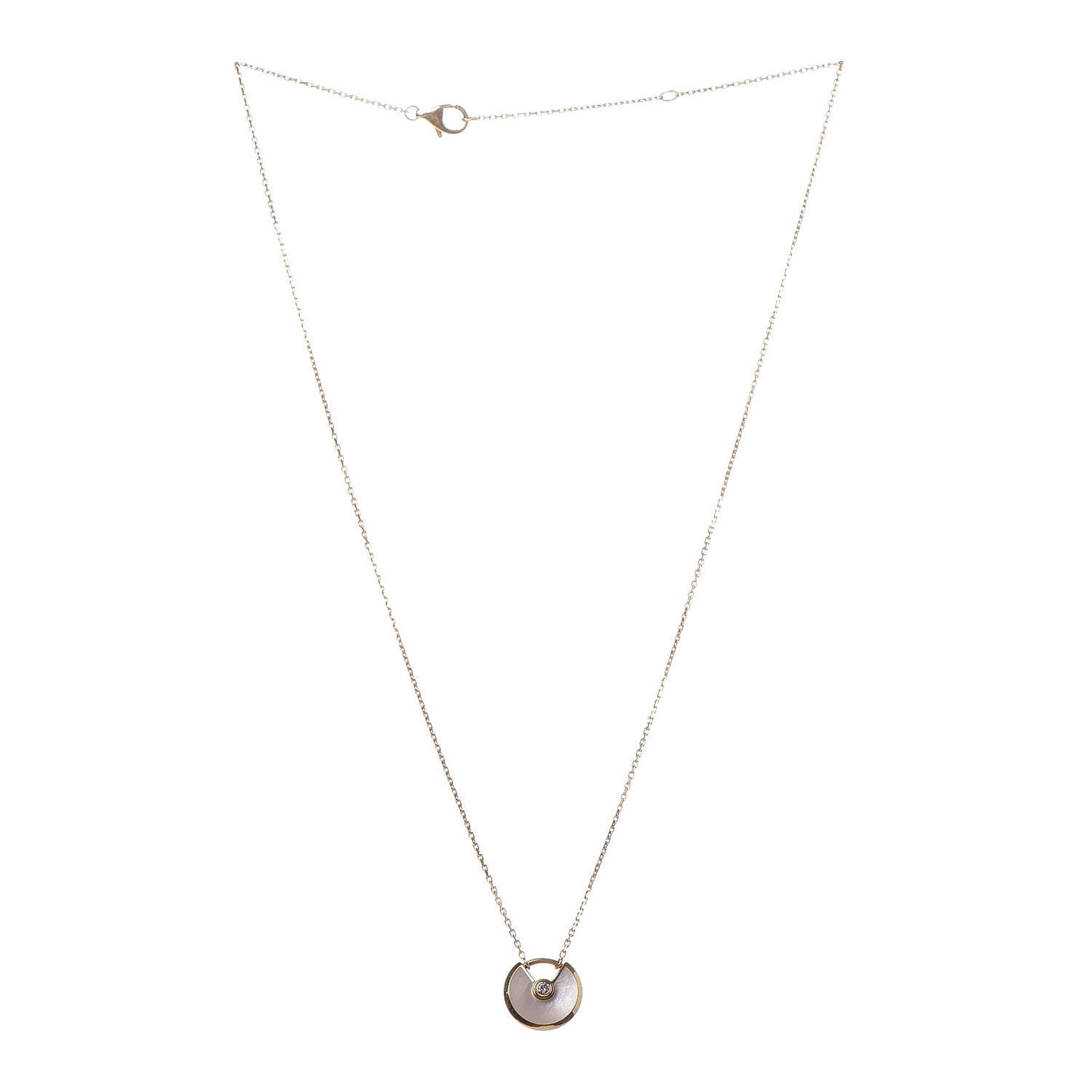 18K Yellow Gold Diamond Mother of Pearl XS Amulette de Cartier Pendant Necklace