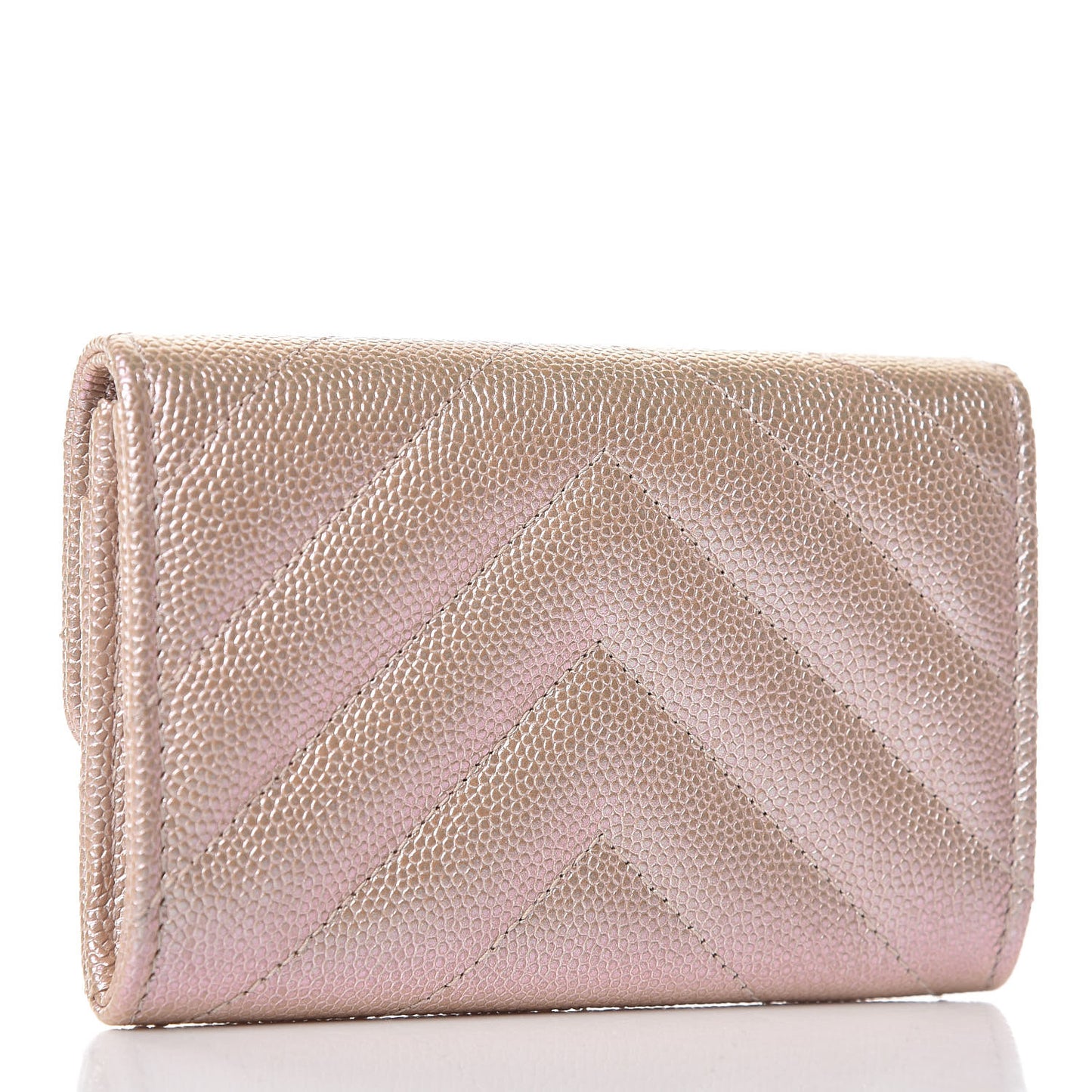 Metallic Caviar Chevron Quilted Flap Card Holder Light Gold