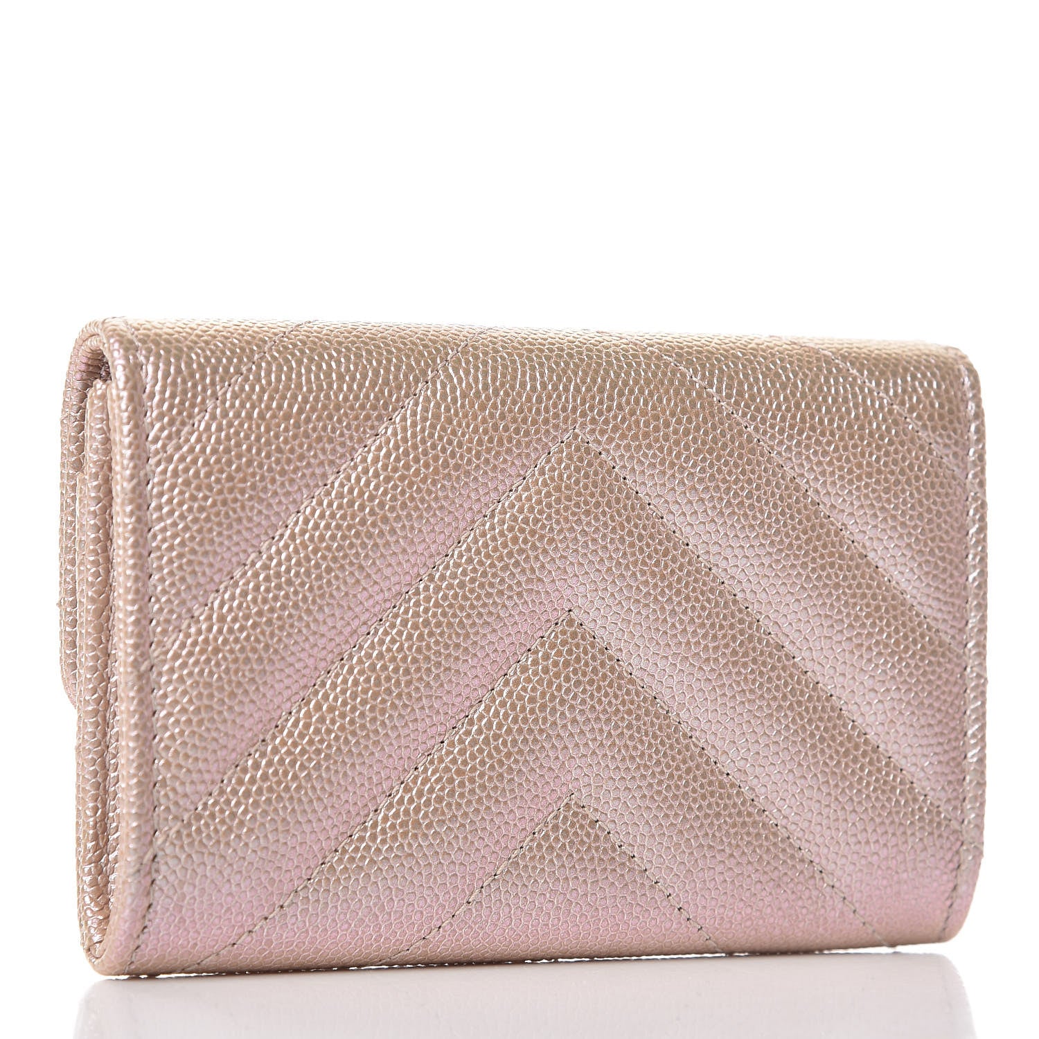 Chanel Metallic Caviar Chevron Quilted Flap Card Holder Light Gold 3 of 9