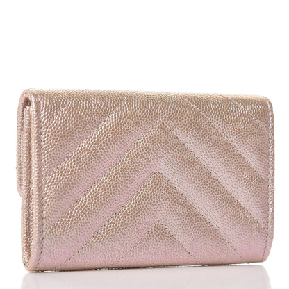 Chanel Metallic Caviar Chevron Quilted Flap Card Holder Light Gold 3 of 9
