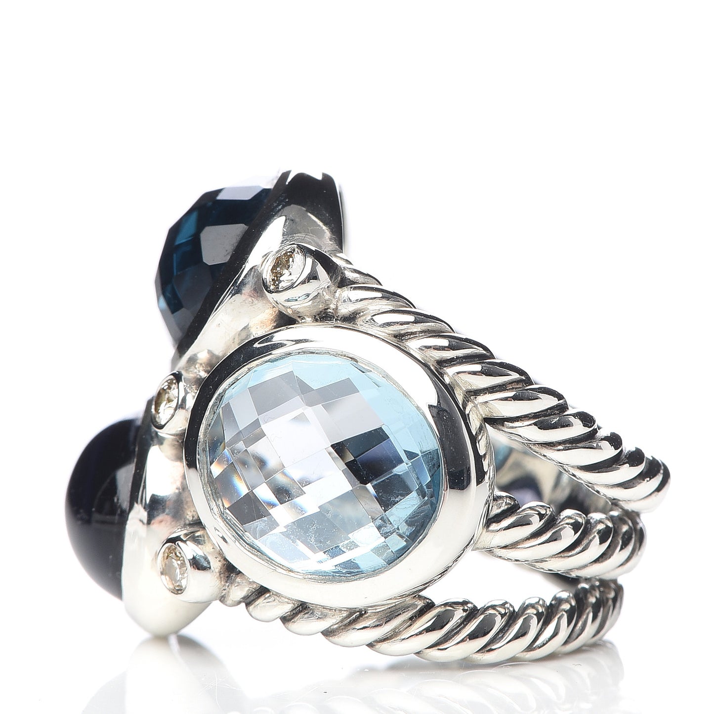 Sterling Silver Blue Topaz Hampton Blue Topaz Iolite Diamond Mosaic Ring 51 5.75