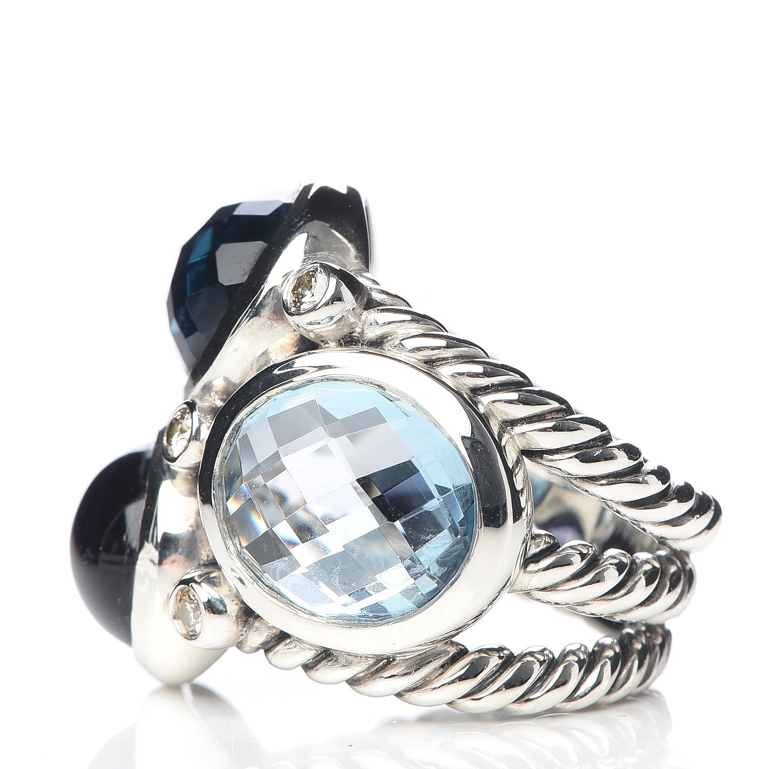 David Yurman Sterling Silver Blue Topaz Hampton Blue Topaz Iolite Diamond Mosaic Ring 51 5.75 3 of 5