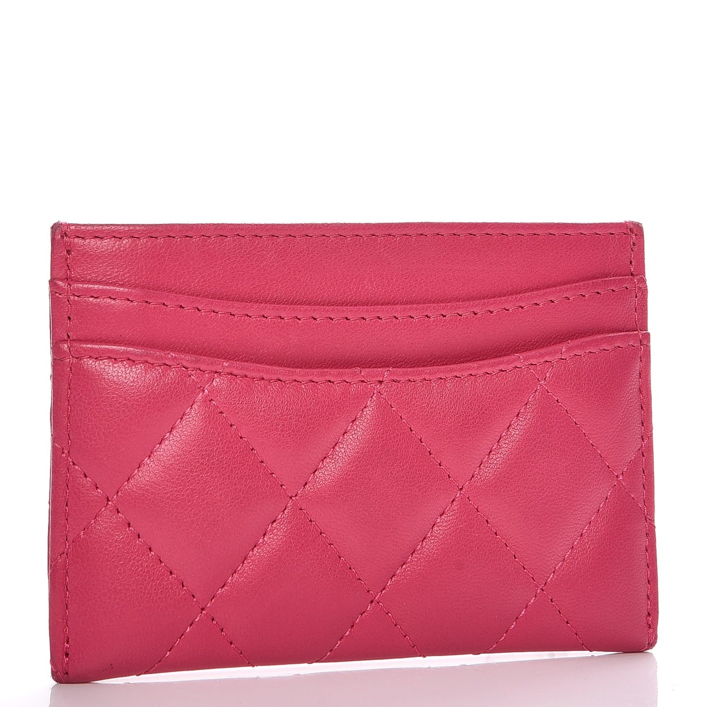 Lambskin Quilted Card Holder Fuchsia