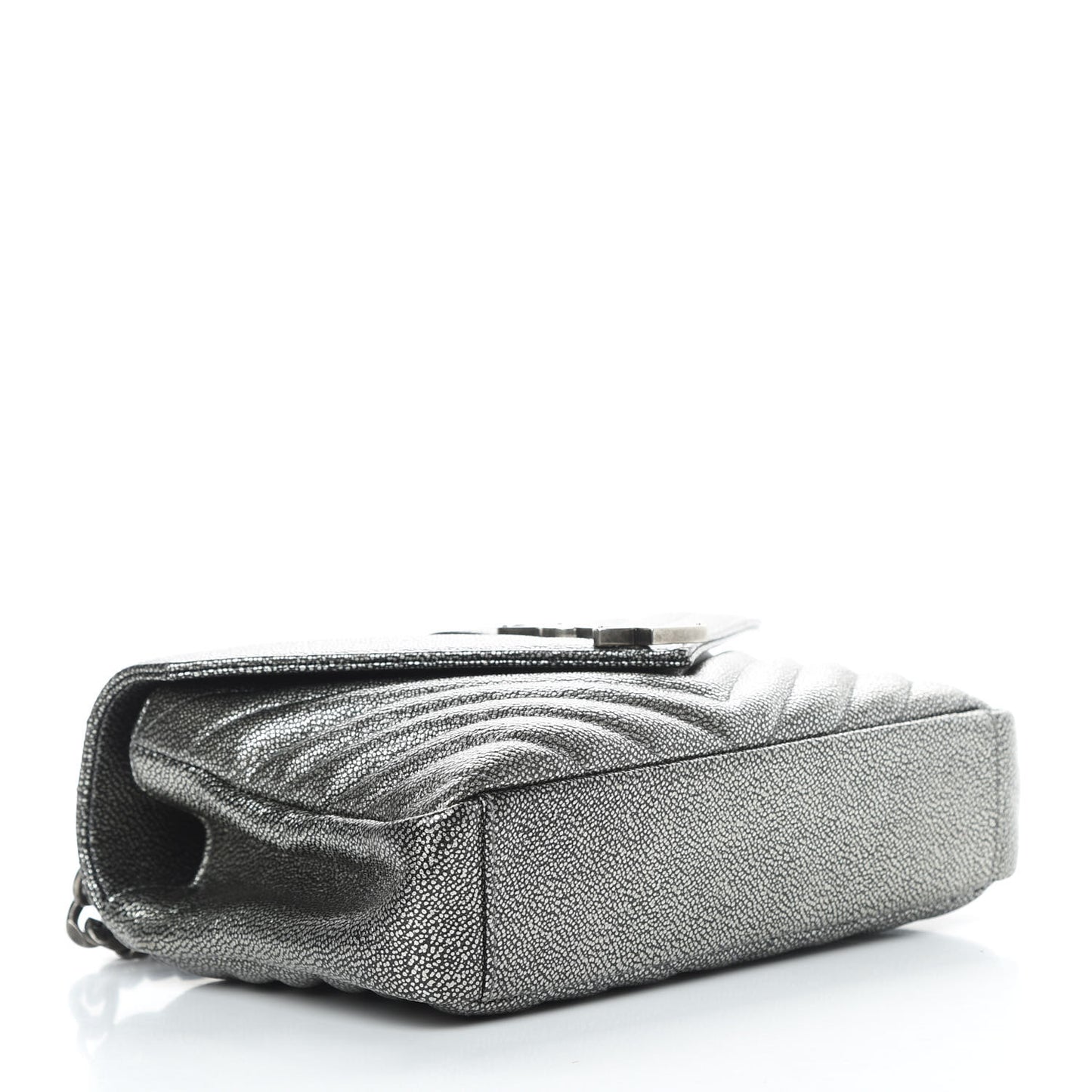 Metallic Grain De Poudre Matelasse Chevron Monogram Medium College Bag Gunmetal
