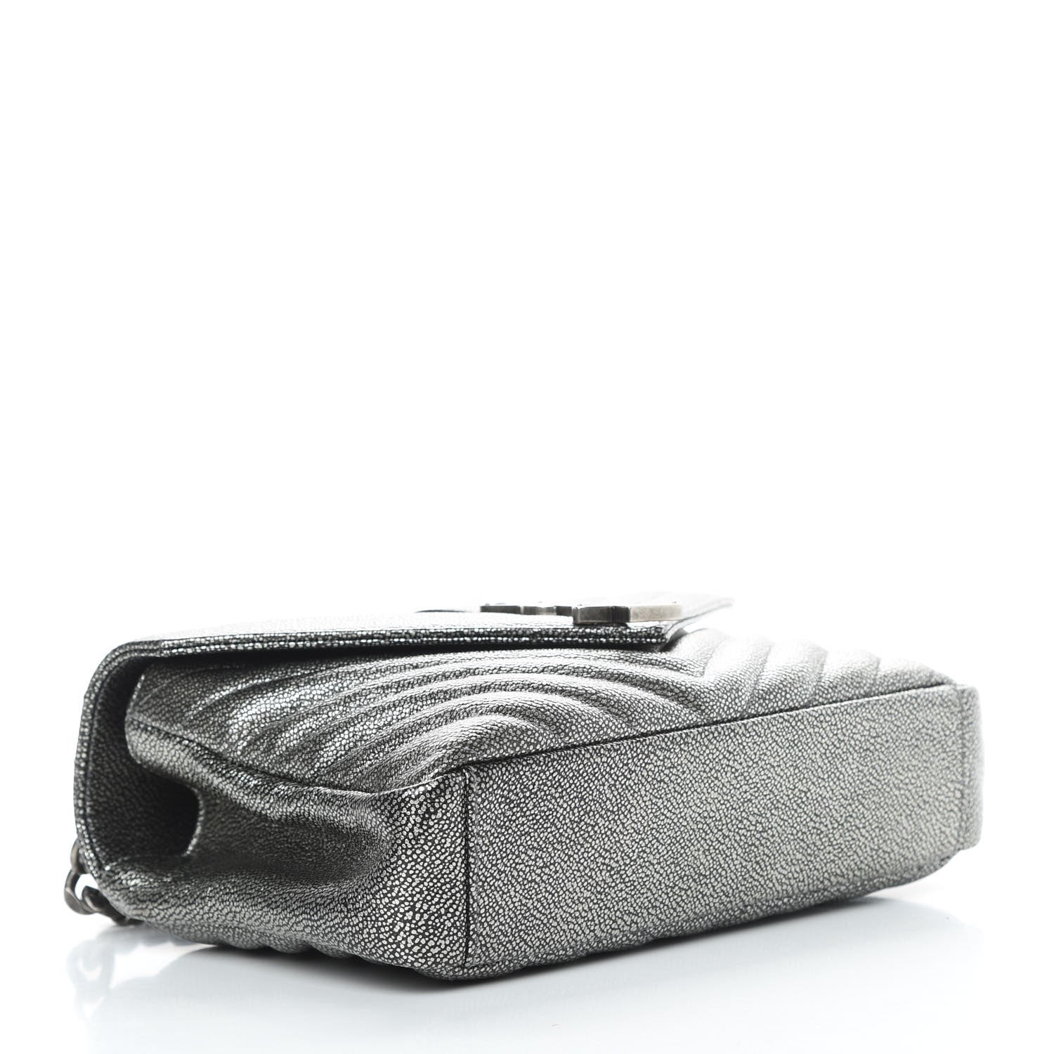 Saint Laurent Metallic Grain De Poudre Matelasse Chevron Monogram Medium College Bag Gunmetal 4 of 12