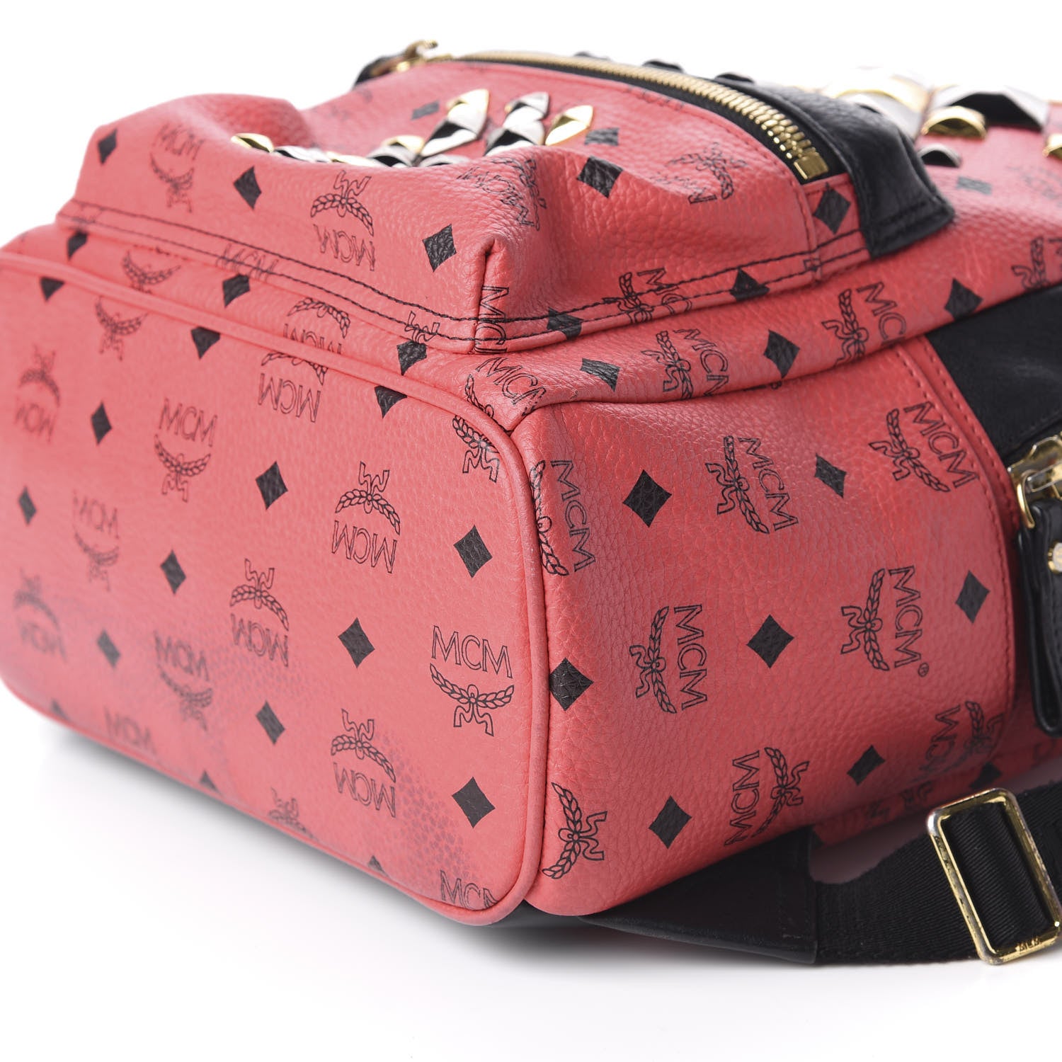 MCM Visetos Studded Colorblock Small Stark Brock Backpack Coral Black 6 of 10