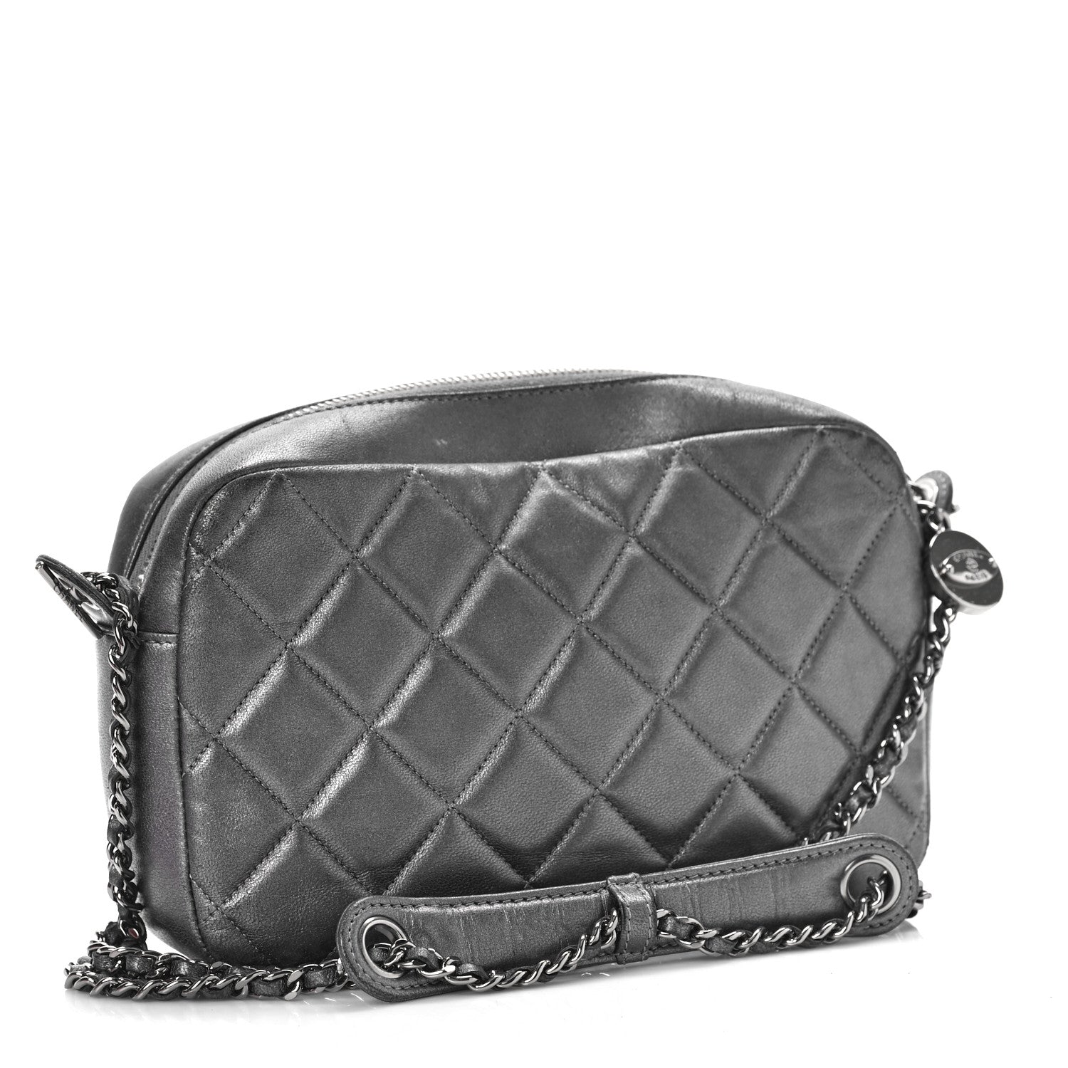 Chanel Metallic Calfskin Quilted Small Ballerine Camera Case Grey 3 of 15