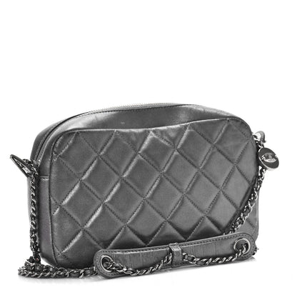 Chanel Metallic Calfskin Quilted Small Ballerine Camera Case Grey 3 of 15