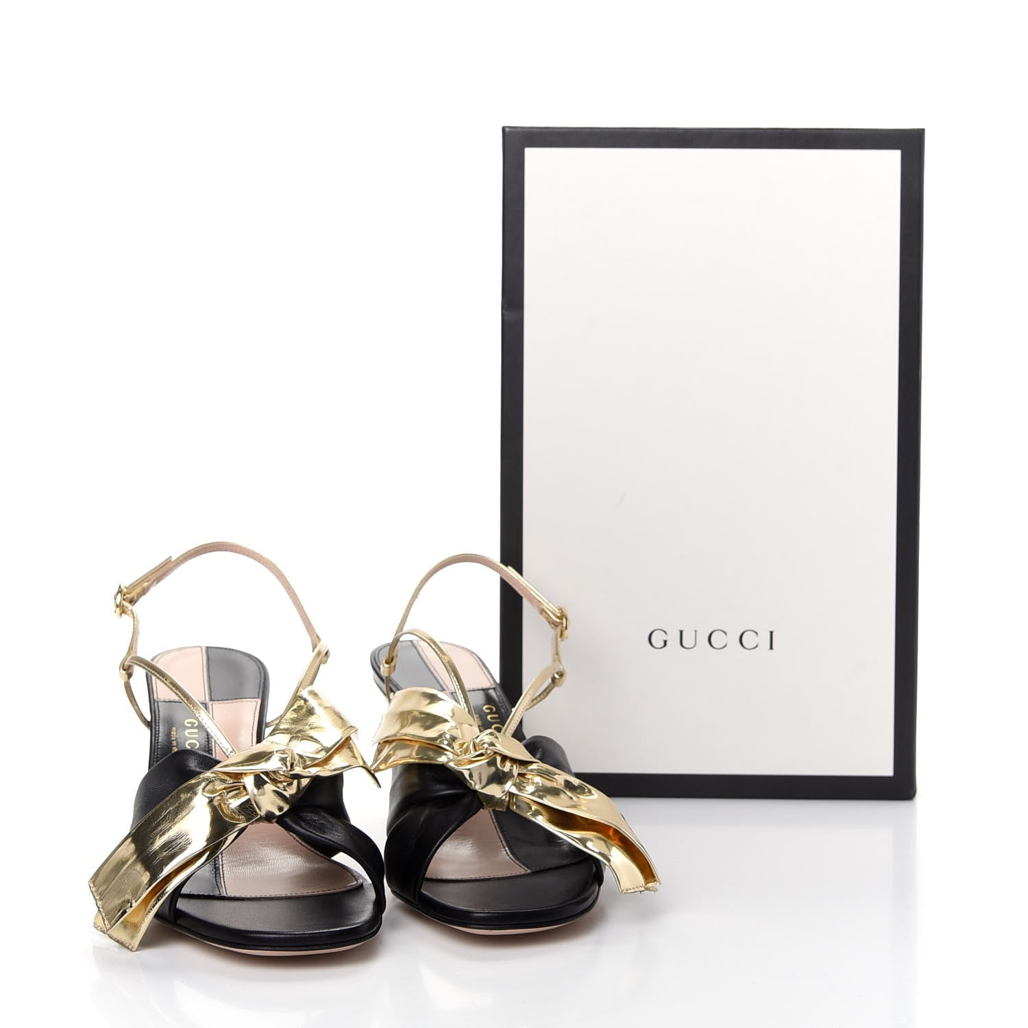 Gucci Nappa Metallic Bow Daphne Mid Heel Sandals 39 Black Platino 10 of 10