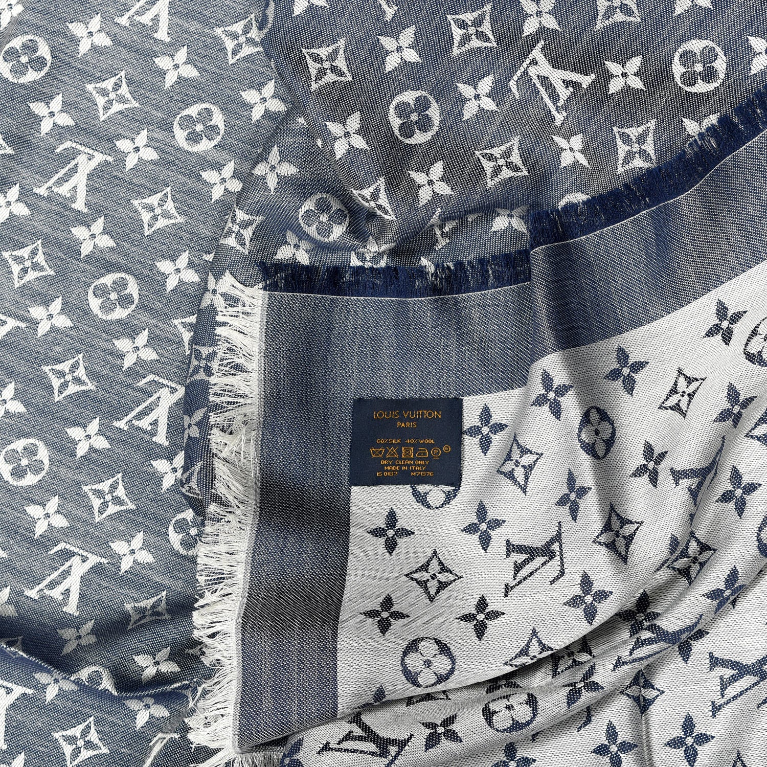 Louis Vuitton Silk Wool Monogram Denim Shawl Blue 3 of 3