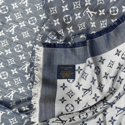 Louis Vuitton Silk Wool Monogram Denim Shawl Blue 3 of 3