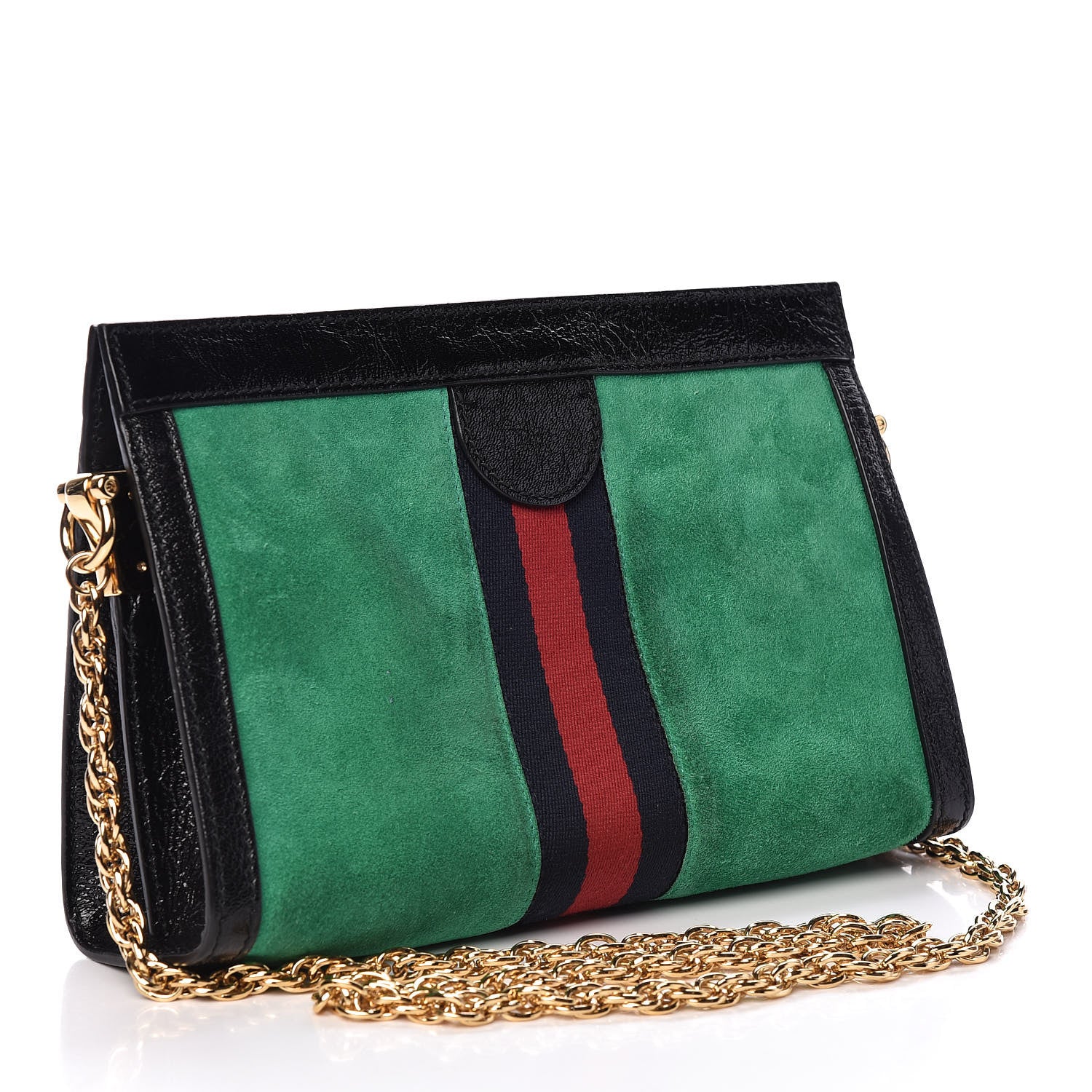 Gucci Suede Patent Web Small Ophidia Chain Shoulder Bag New Shamarock Black 3 of 11