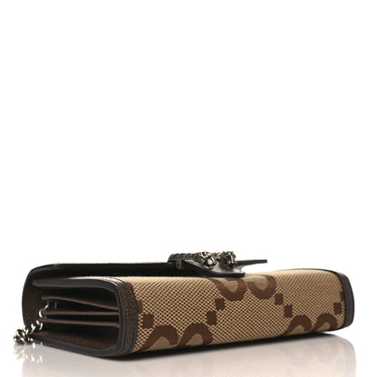 Gucci Monogram Jumbo GG Textured Dollar Calfskin Mini Dionysus Chain Wallet Camel Ebony New Acero 3 of 9