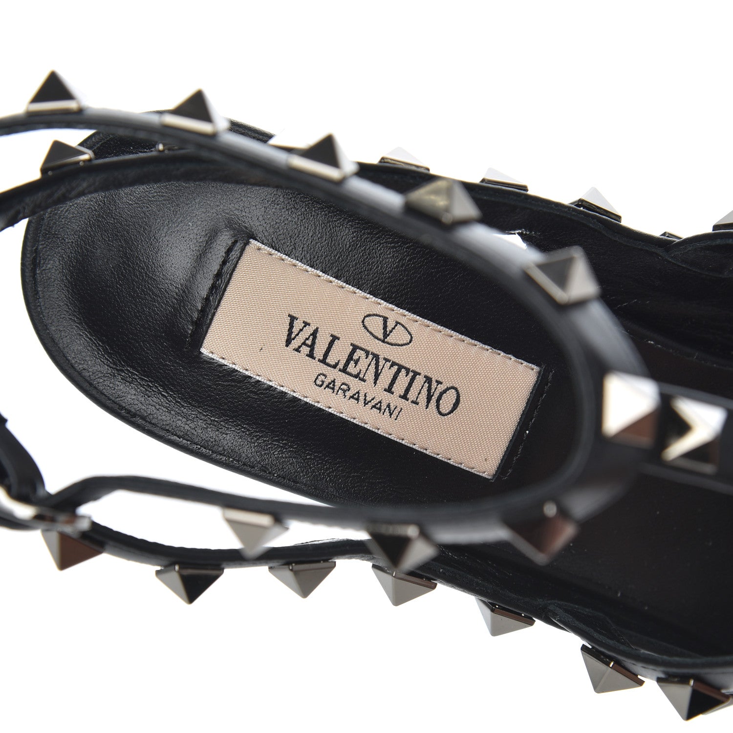 Valentino Garavani Crinkled Patent Rockstud Ankle Strap 100mm Pumps 37.5 Black 6 of 11