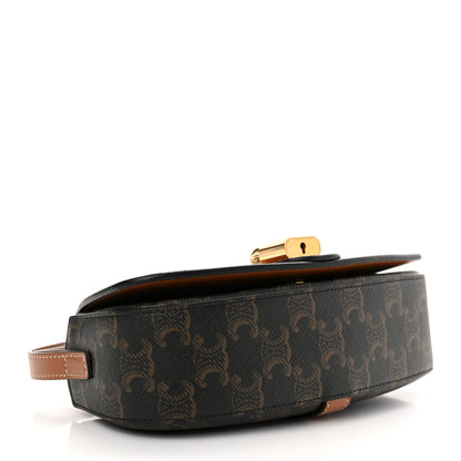 Celine Triomphe Canvas Calfskin Tabou Clutch on Strap Tan 4 of 12