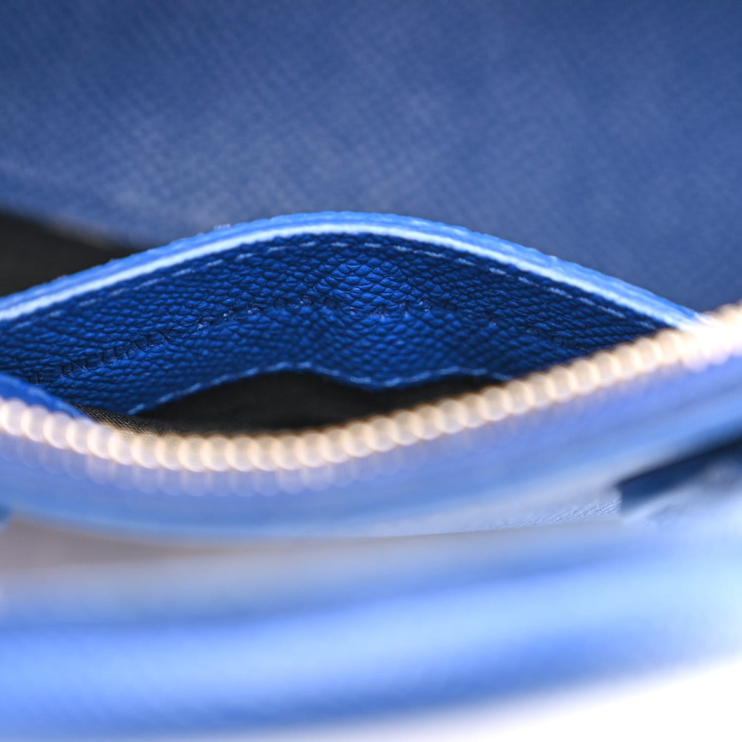 Signature Grained Calfskin Logo S Ville Top Handle Bag Bleu Roi White