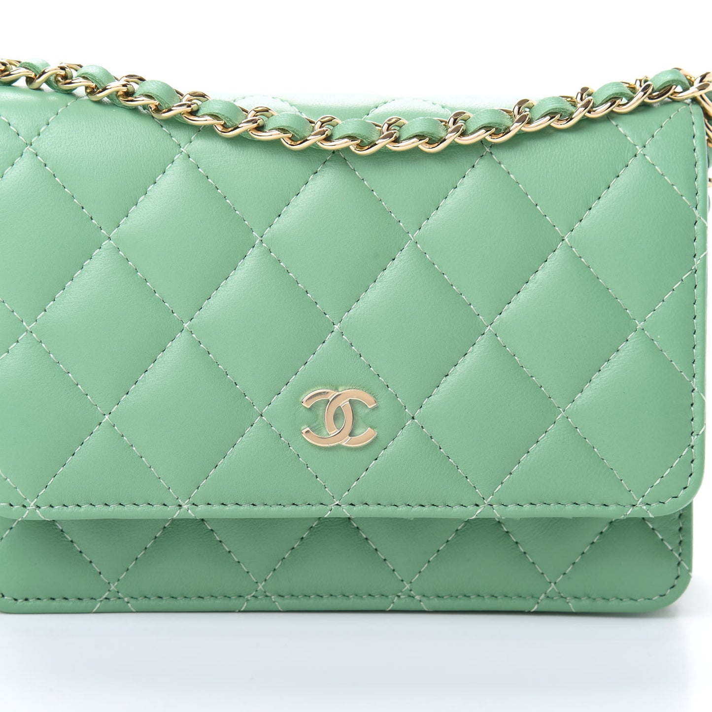 Lambskin Quilted Mini Wallet On Chain WOC Green