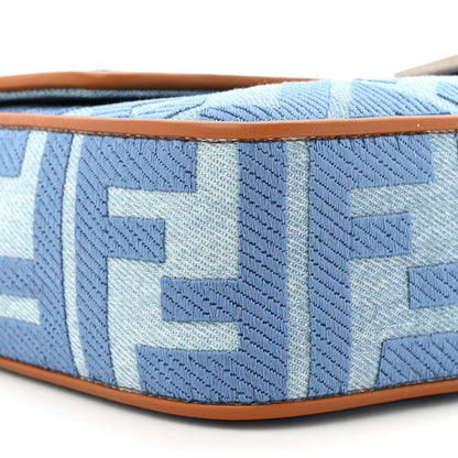 Fendi Denim Vitello King FF Embroidered Baguette Denim Chiaro Brandy 9 of 10