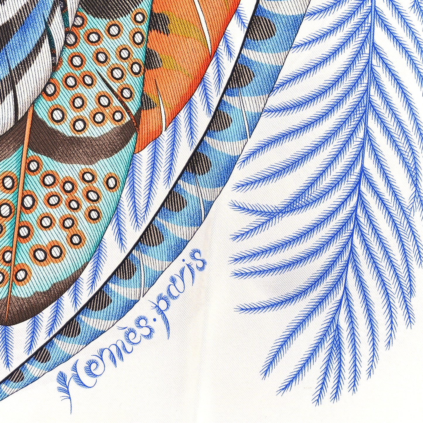 Silk Plumes En Fete Scarf 90 Blanc Turquoise Multicolor