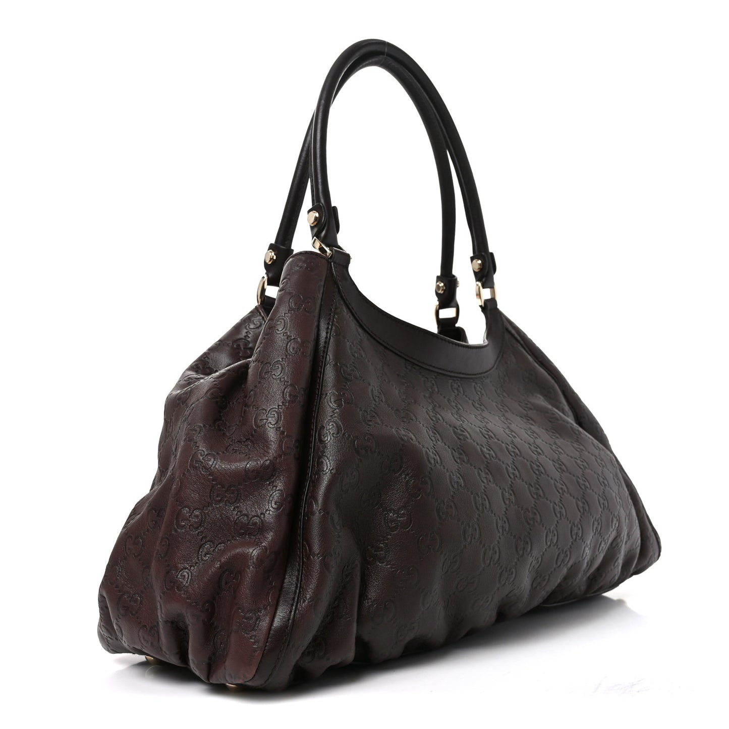 Guccissima Large D Gold Ring Shoulder Bag Chocolate