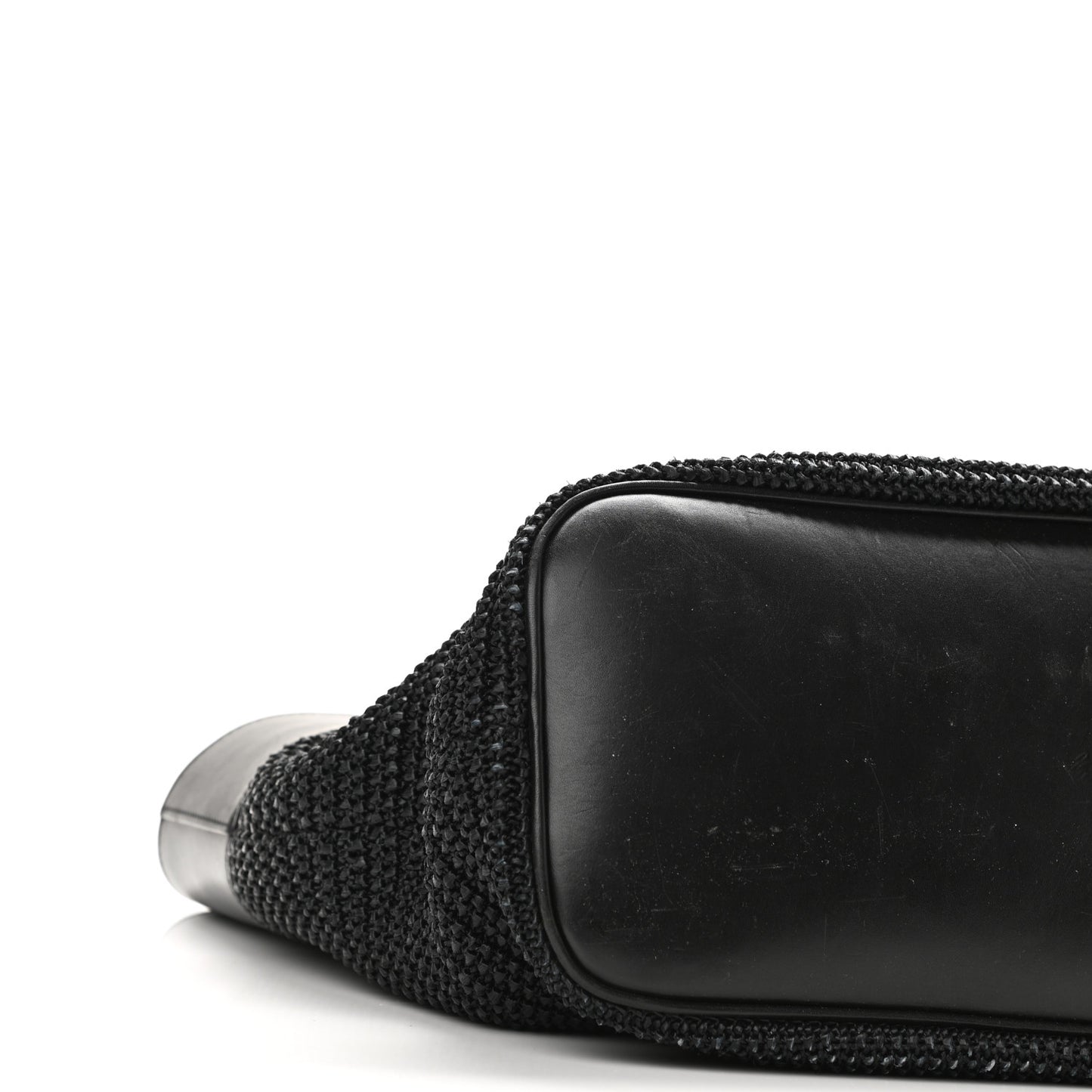 Calfskin Raffia Medium Shopper Tote Black