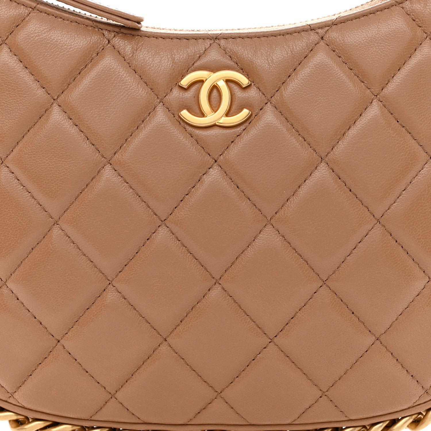 Chanel Shiny Crumpled Lambskin Quilted Trendy Chain Around Hobo Dark Beige 8 of 10