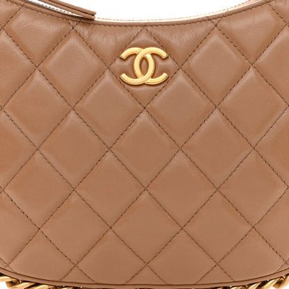 Chanel Shiny Crumpled Lambskin Quilted Trendy Chain Around Hobo Dark Beige 8 of 10