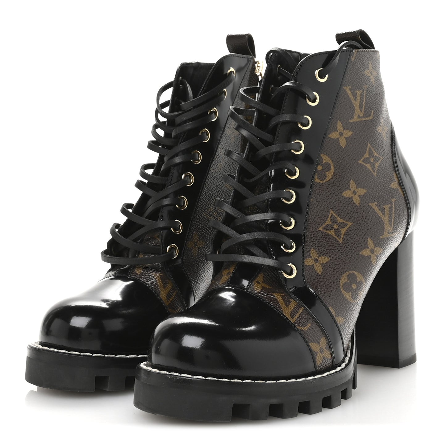 Patent Calfskin Monogram Star Trail Ankle Boots 40 Black