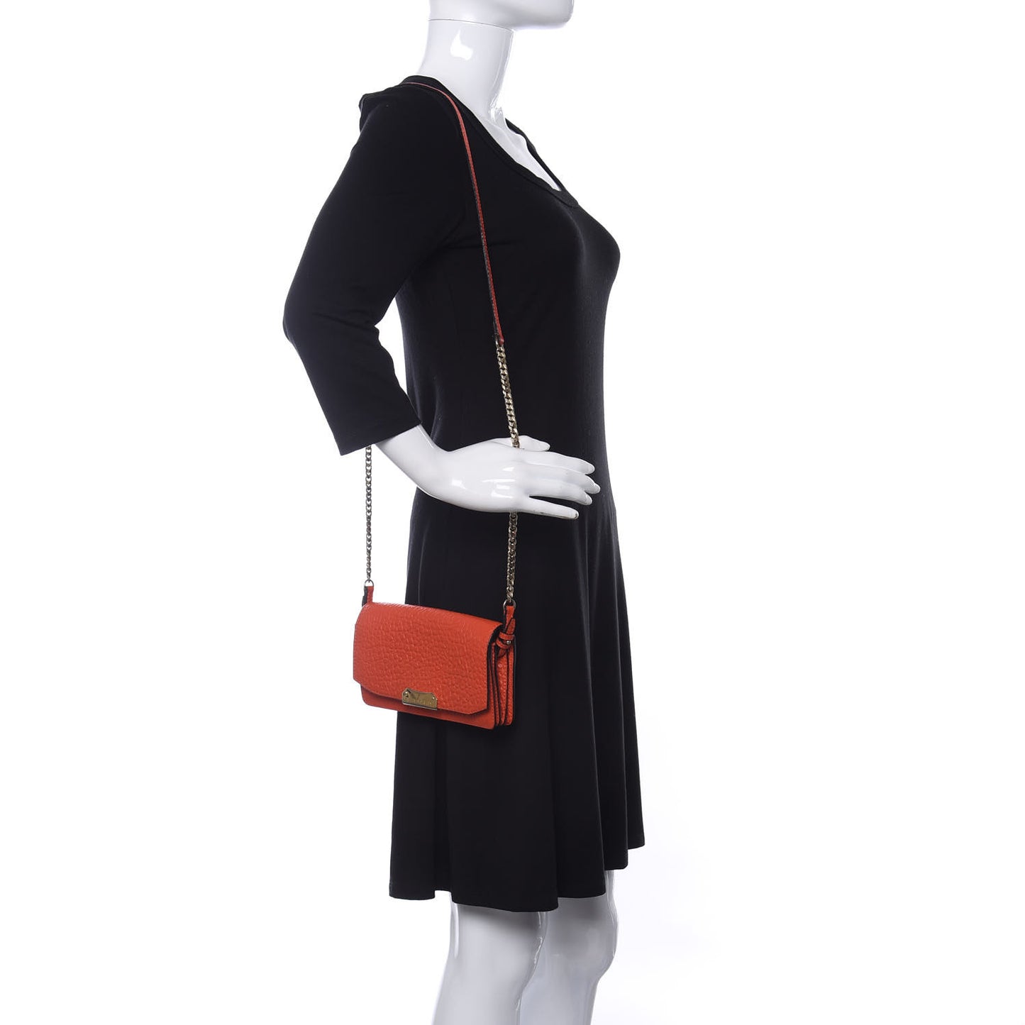 Signature Grain Small Madison Chain Clutch Orange