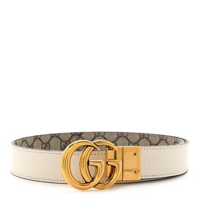 Gucci GG Supreme Monogram Plutone Calfskin Double G Reversible 30mm Belt 80 32 Beige Ebony Mystic White 3 of 6