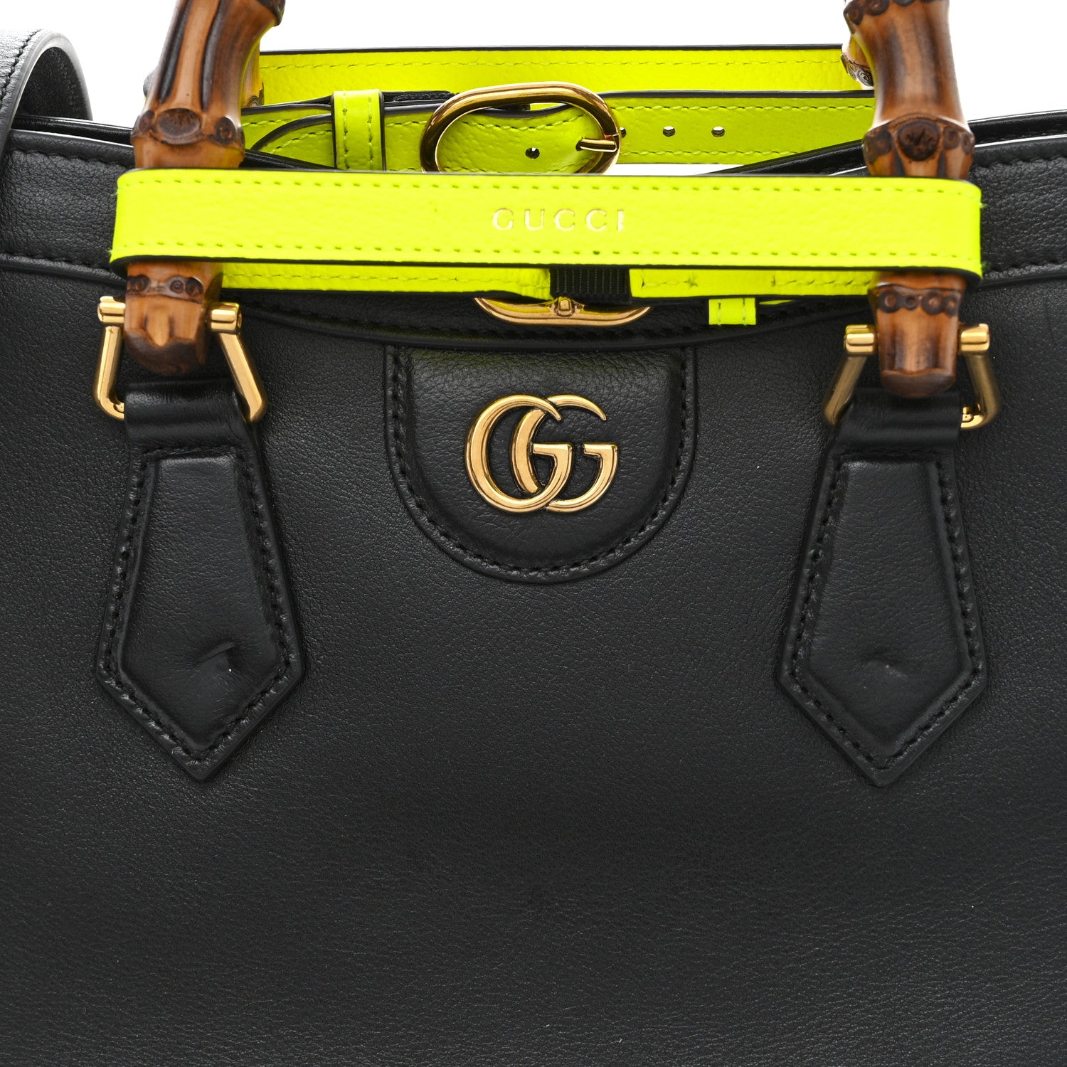 Gucci Calfskin Small Diana Tote Bag Black Yellow Fluo 8 of 15