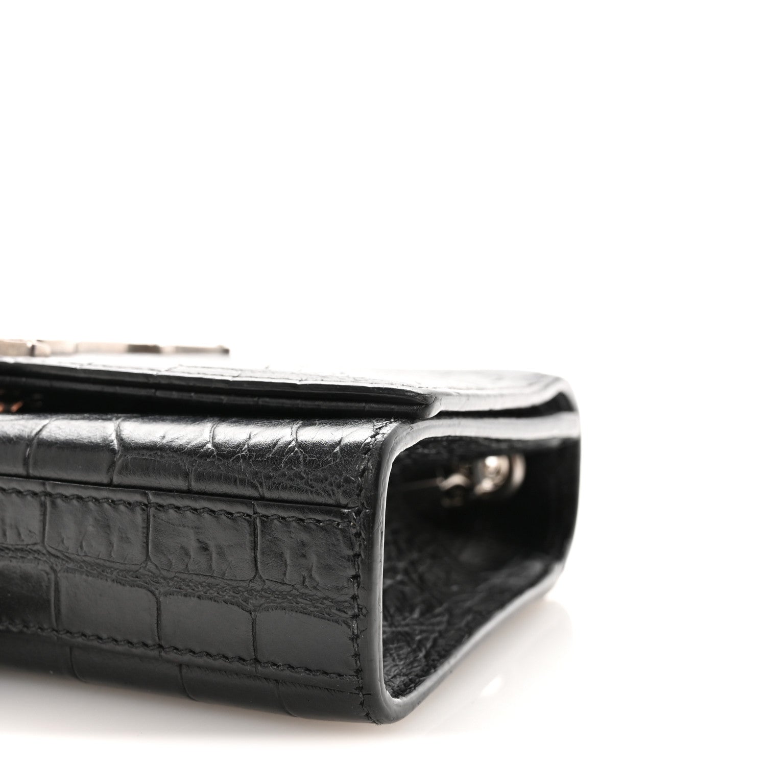 Saint Laurent Calfskin Crocodile Embossed Small Classic Monogram Kate Tassel Satchel Black 10 of 10