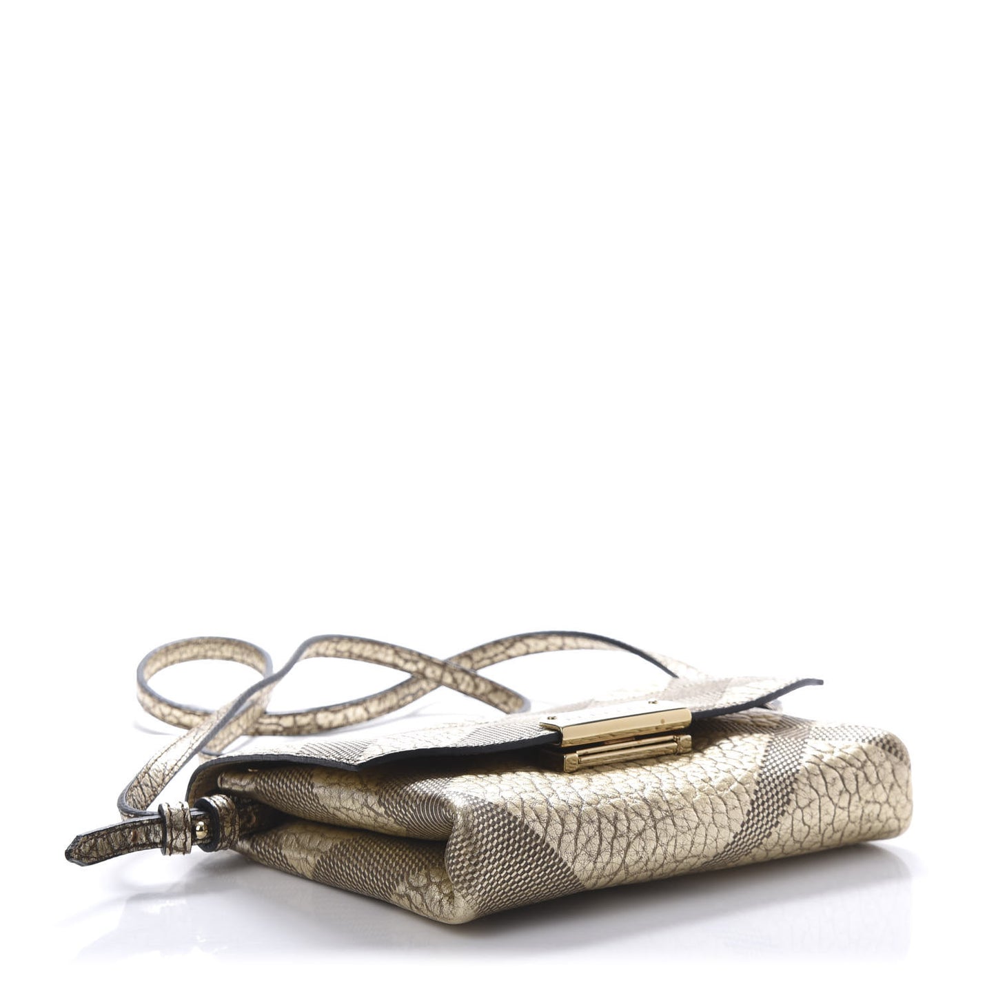 Metallic Signature Grain Calfskin Check Embossed Langley Crossbody Gold