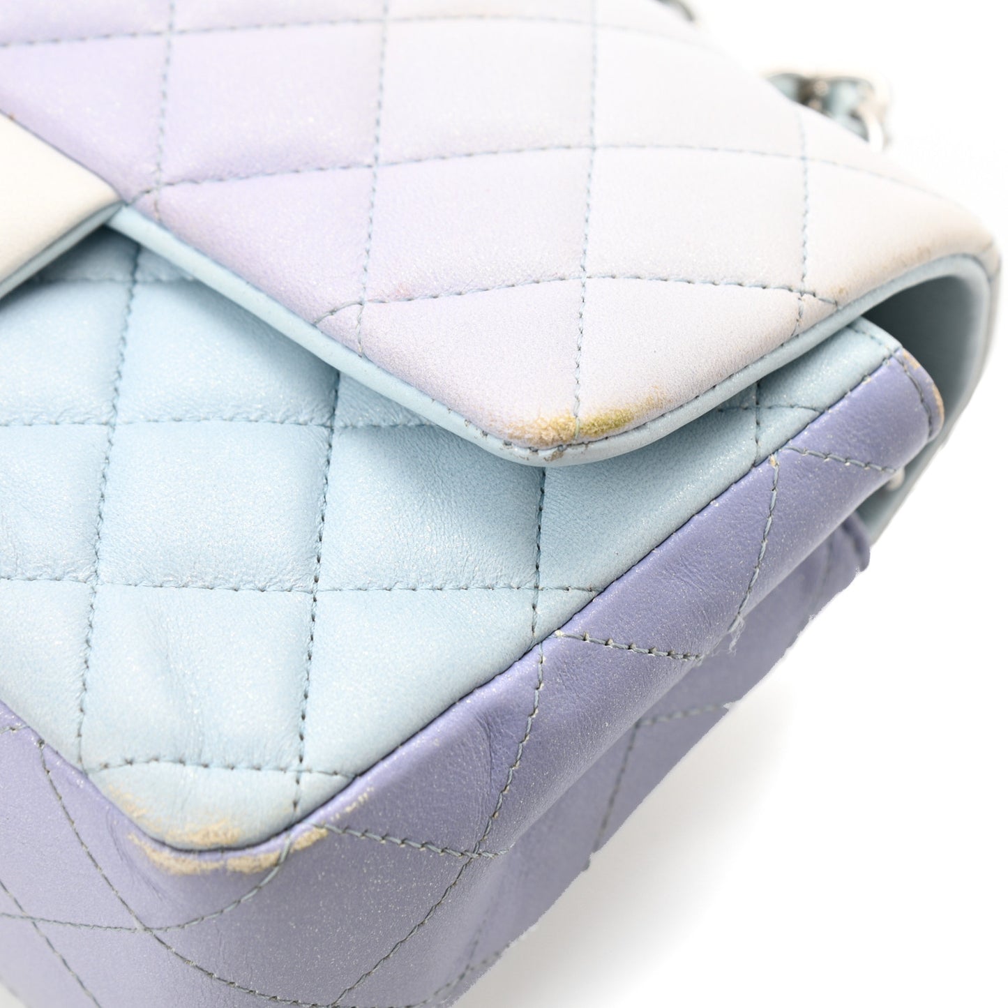 Perforated Lambskin Quilted Mini Rectangular Flap Light Blue Light Purple White