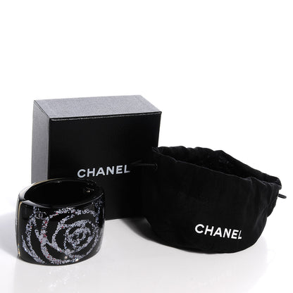Chanel Resin Glitter CC Camellia Cuff Black 4 of 5