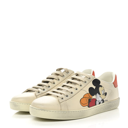 Gucci X DISNEY Miro Soft Calfskin Mickey Mouse Print Womens Ace Sneakers 37.5 Ivory Deep Orange 3 of 9