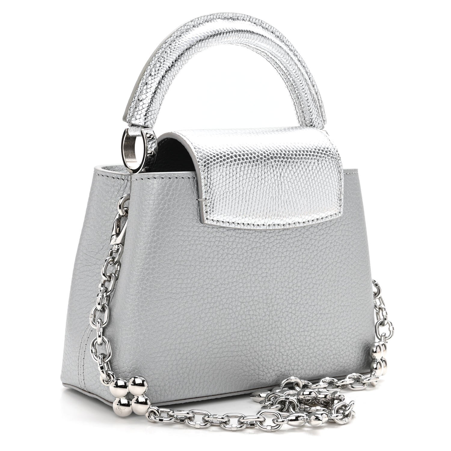 Louis Vuitton Taurillon Lizard Flower Chain Capucines Mini Silver 3 of 9