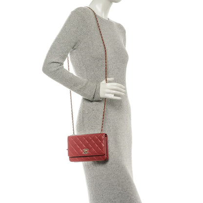 Chanel Lambskin Quilted Trendy CC Wallet On Chain WOC Dark Pink 2 of 9