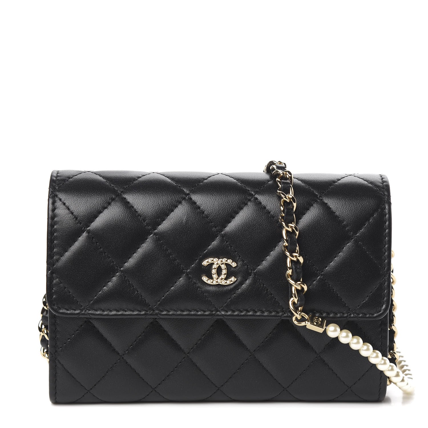 Chanel Lambskin Quilted Pearl Clutch With Chain Black 1 of 13