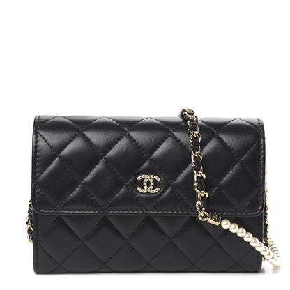Chanel Lambskin Quilted Pearl Clutch With Chain Black 1 of 13