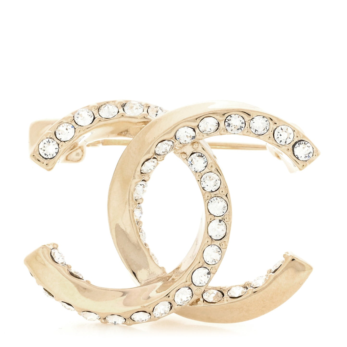 Metal Crystal CC Brooch Gold