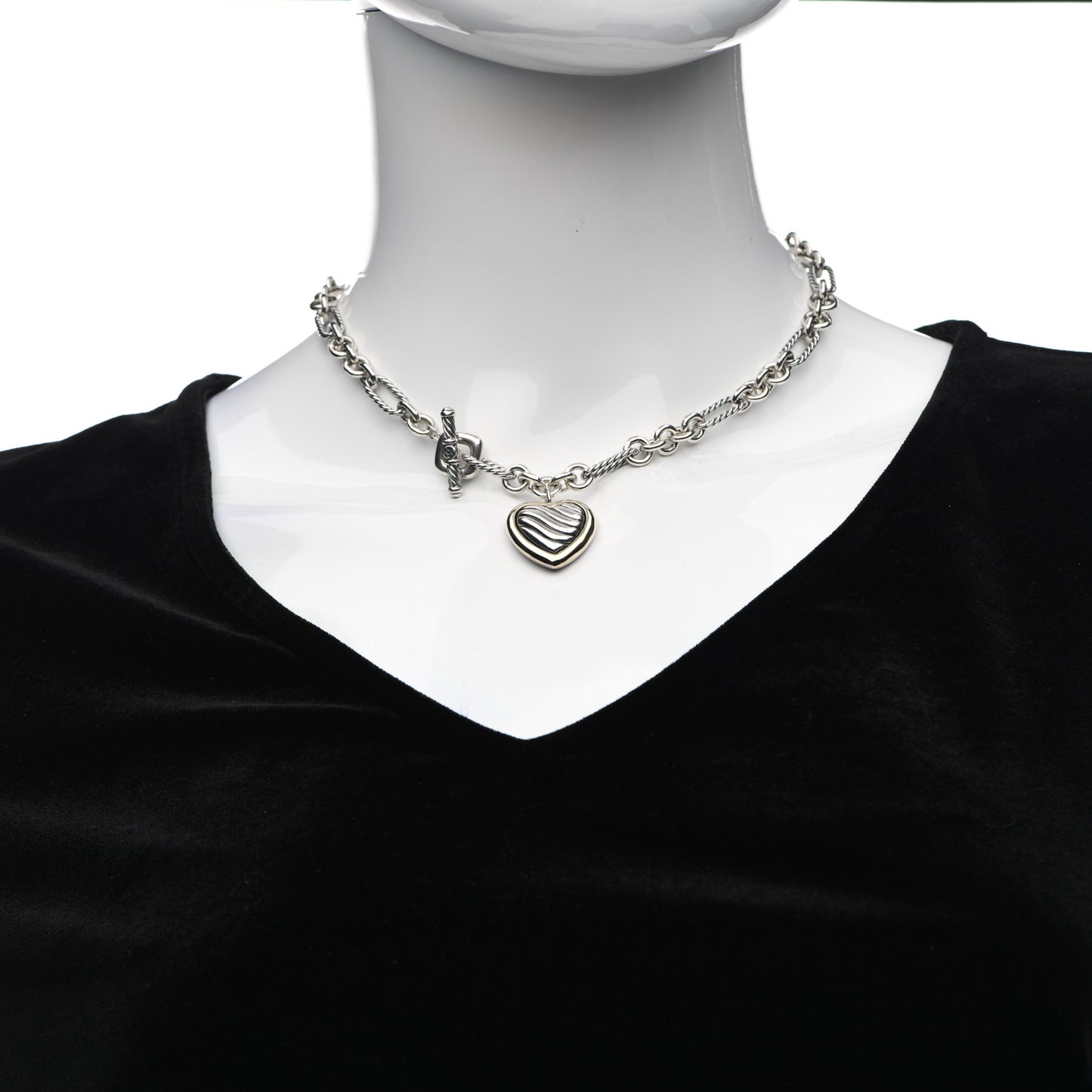 Sterling Silver 18K Yellow Gold Cable Heart Figaro Necklace